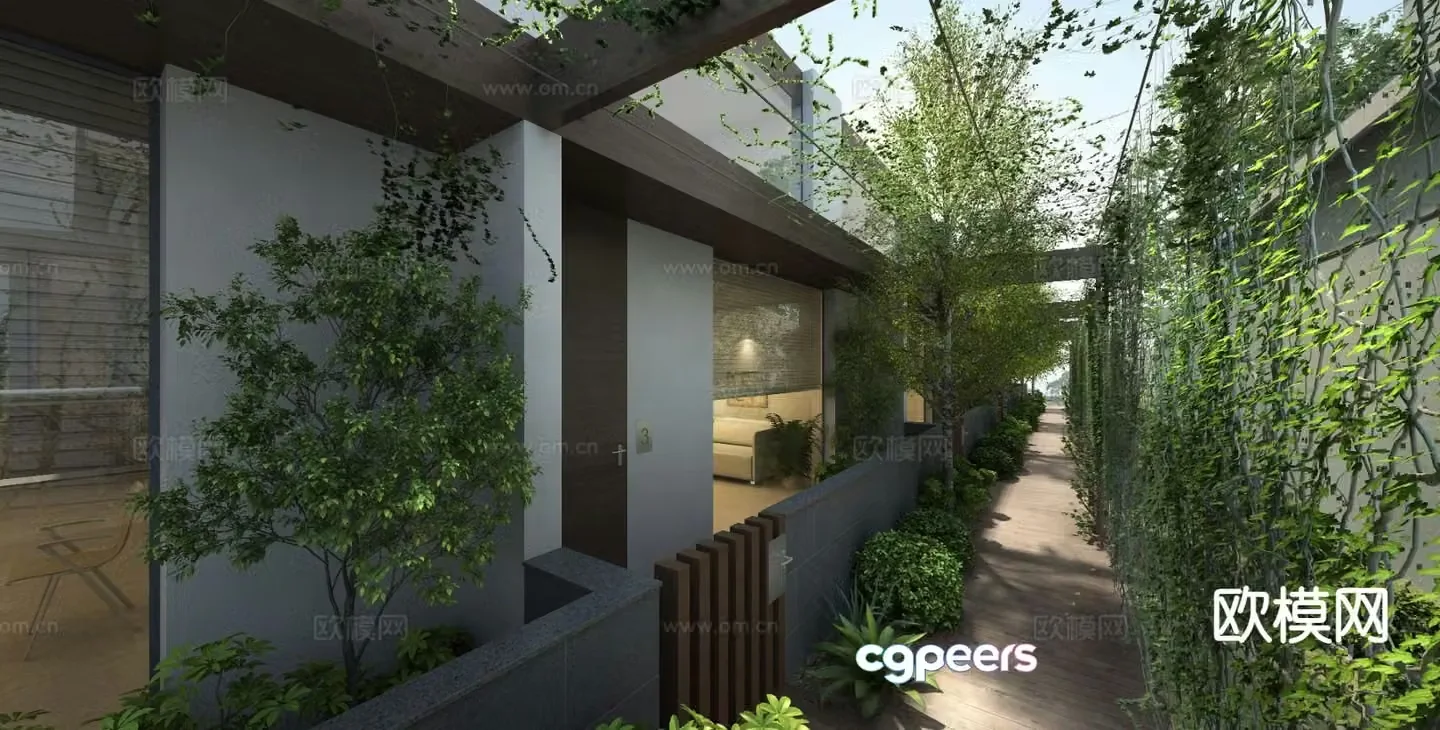 Modern villa landscape courtyard landscape 3d model