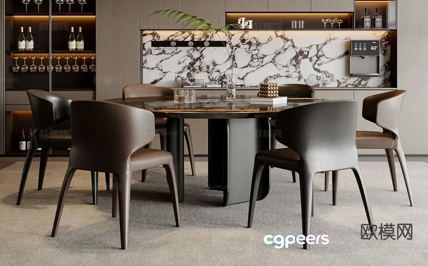 Italian dining table and chairs round dining table 3d model