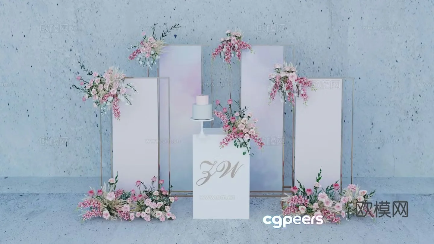 Commercial presentation floral presentation dessert table 3D model