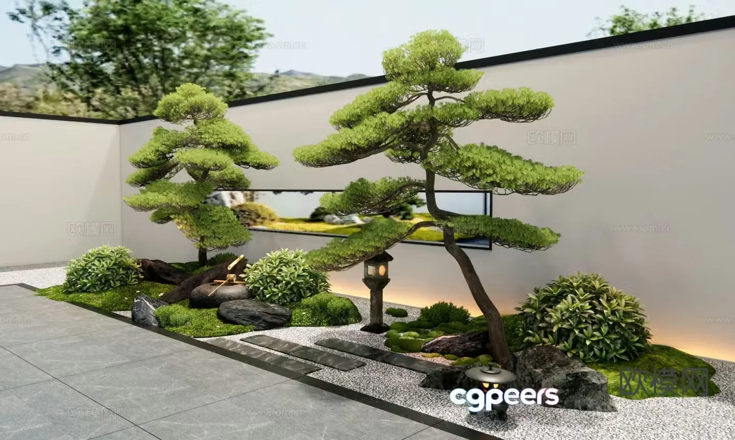 New Chinese style courtyard landscape sketch 3D model
