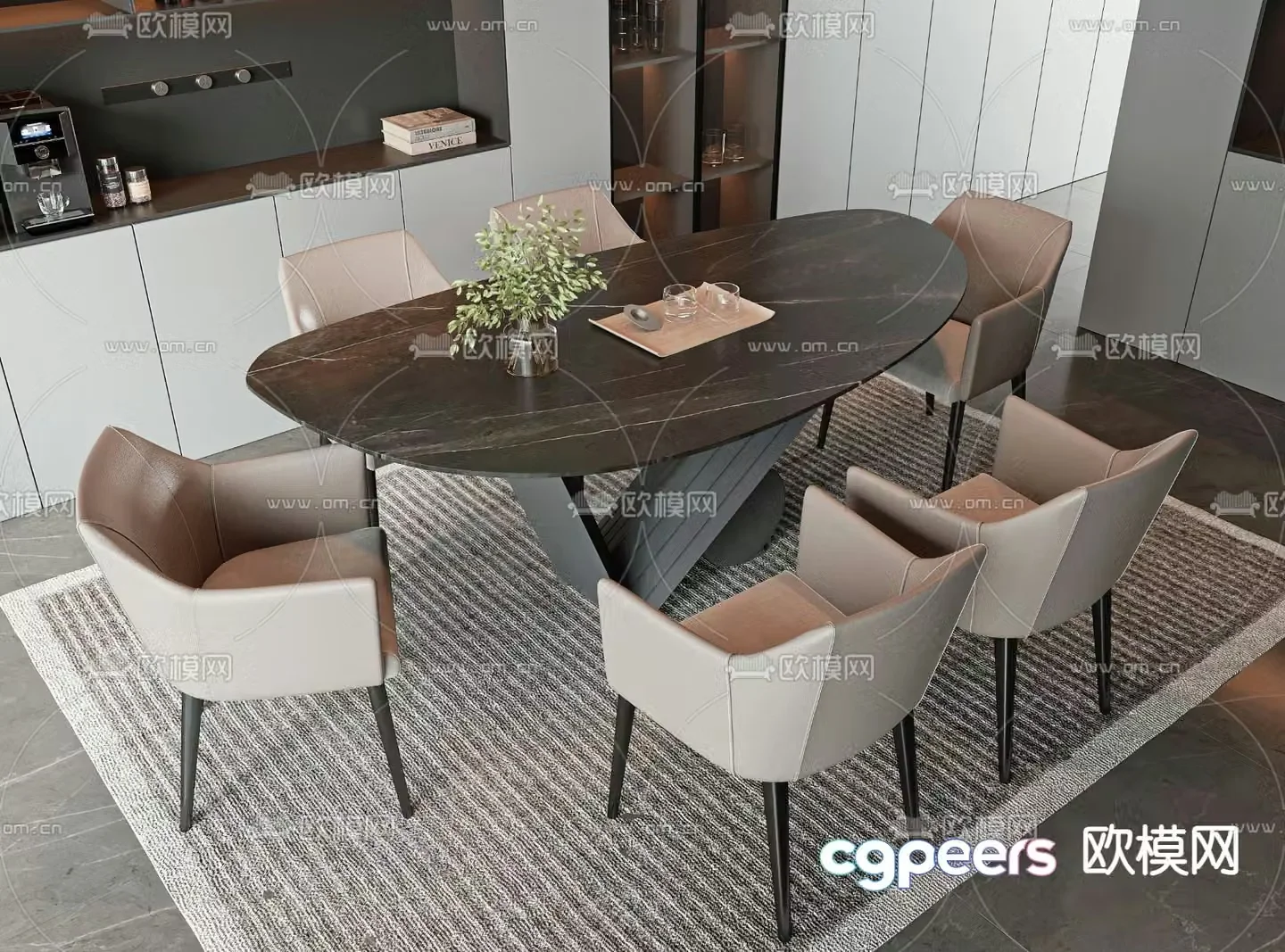 Oval dining table and chairs 3d model
