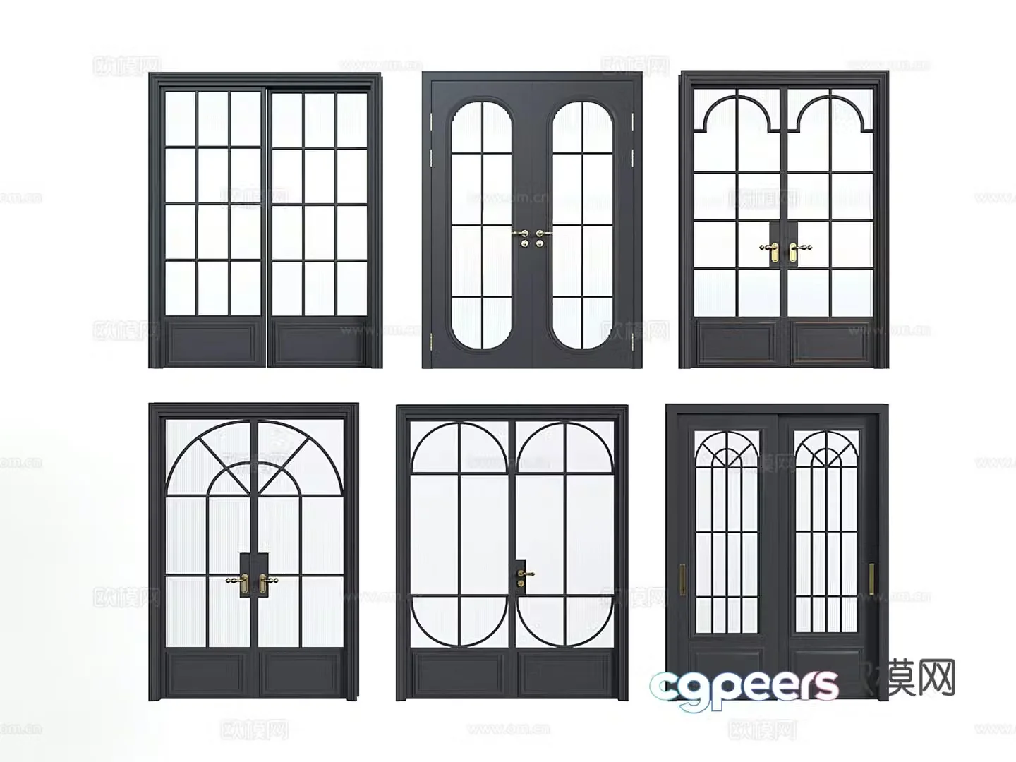 French retro double door double door swing door 3D model