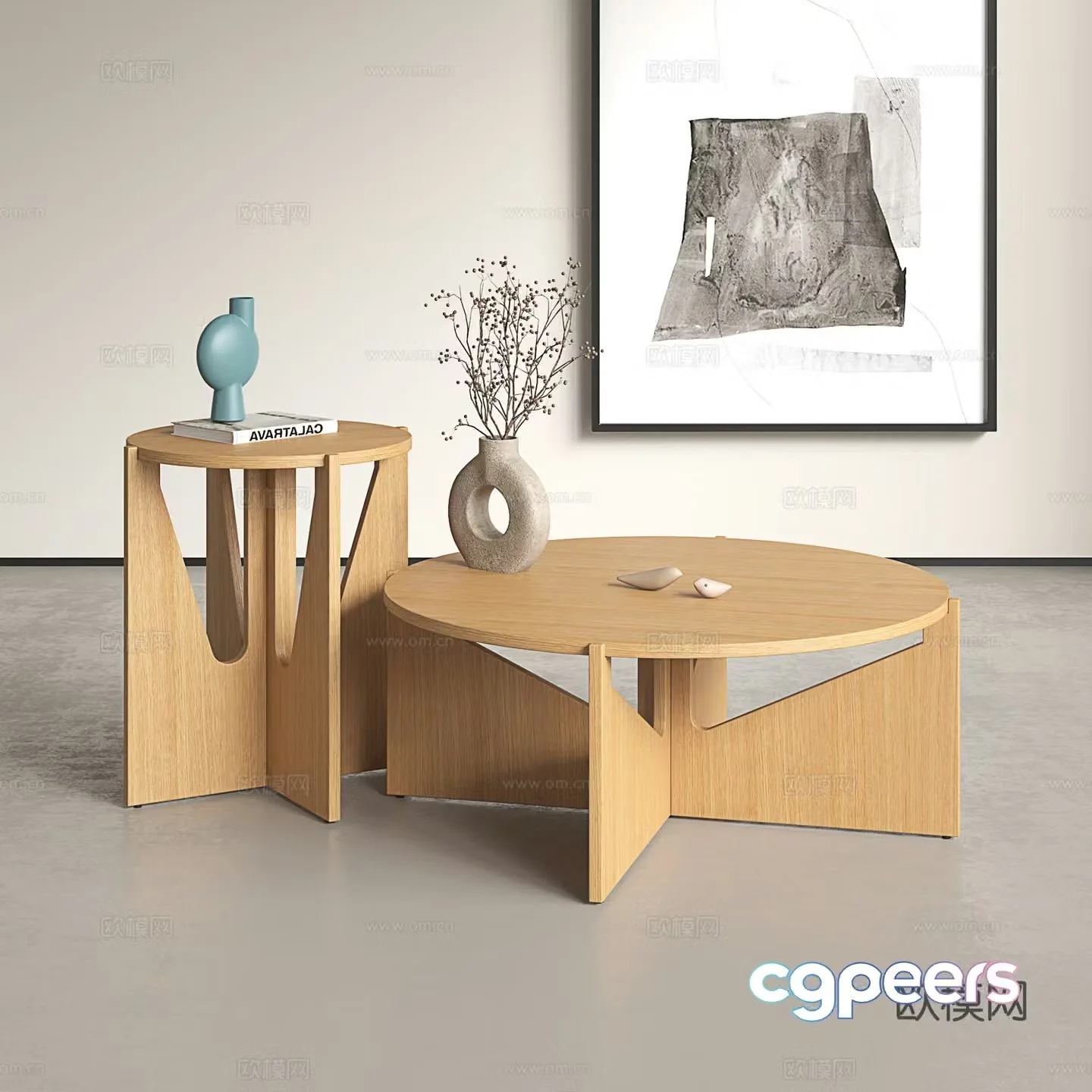 Log coffee table Nordic tea table Round tea table Japanese coffee table Wasabi style tea table 3D model