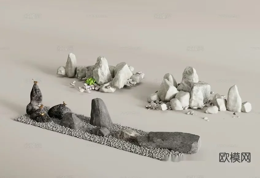 Abstract Rock Garden With Pebbles 3D Model – 6415 – VRAY Render