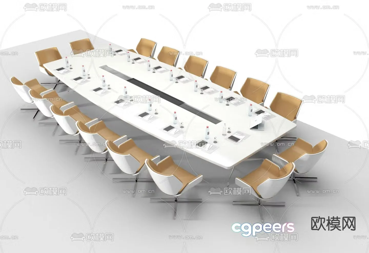 Modern conference table and chairs 3d model