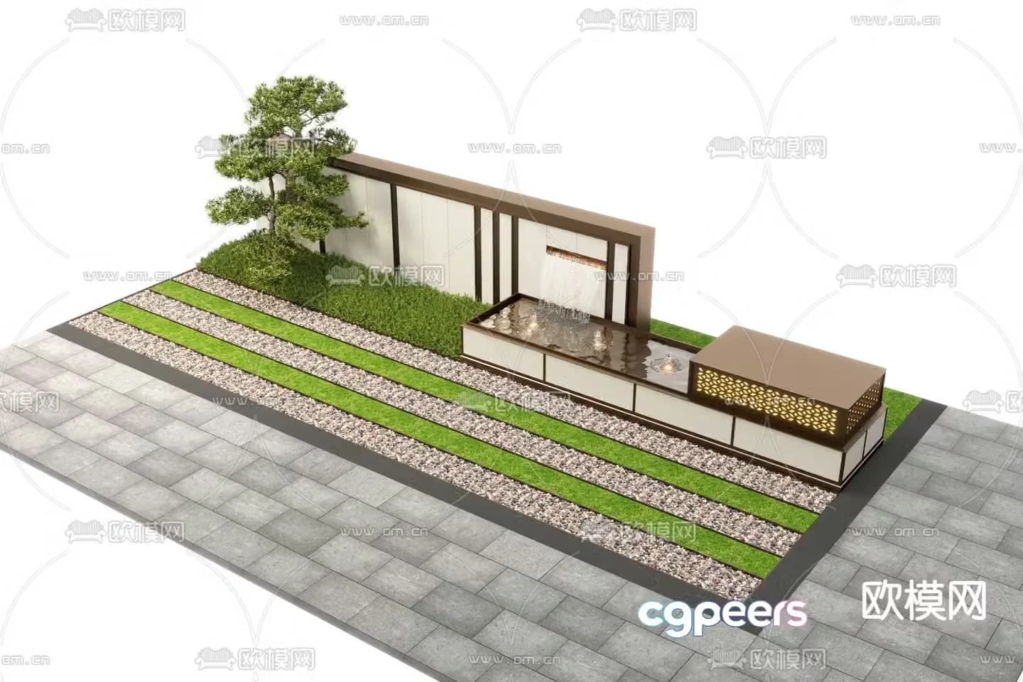 Modern landscape wall water feature wall 3d model