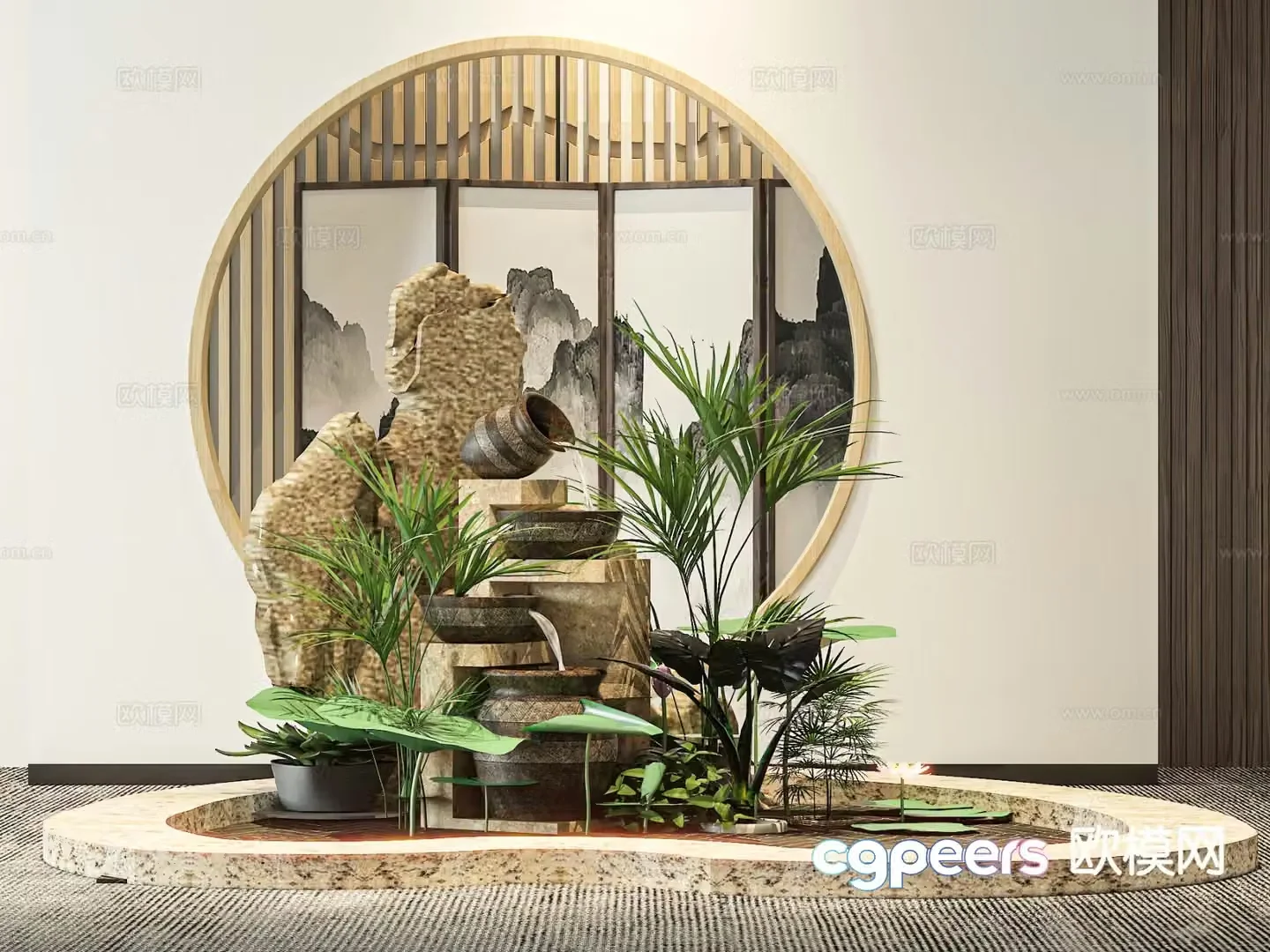 New Chinese style interior landscaping 3D model