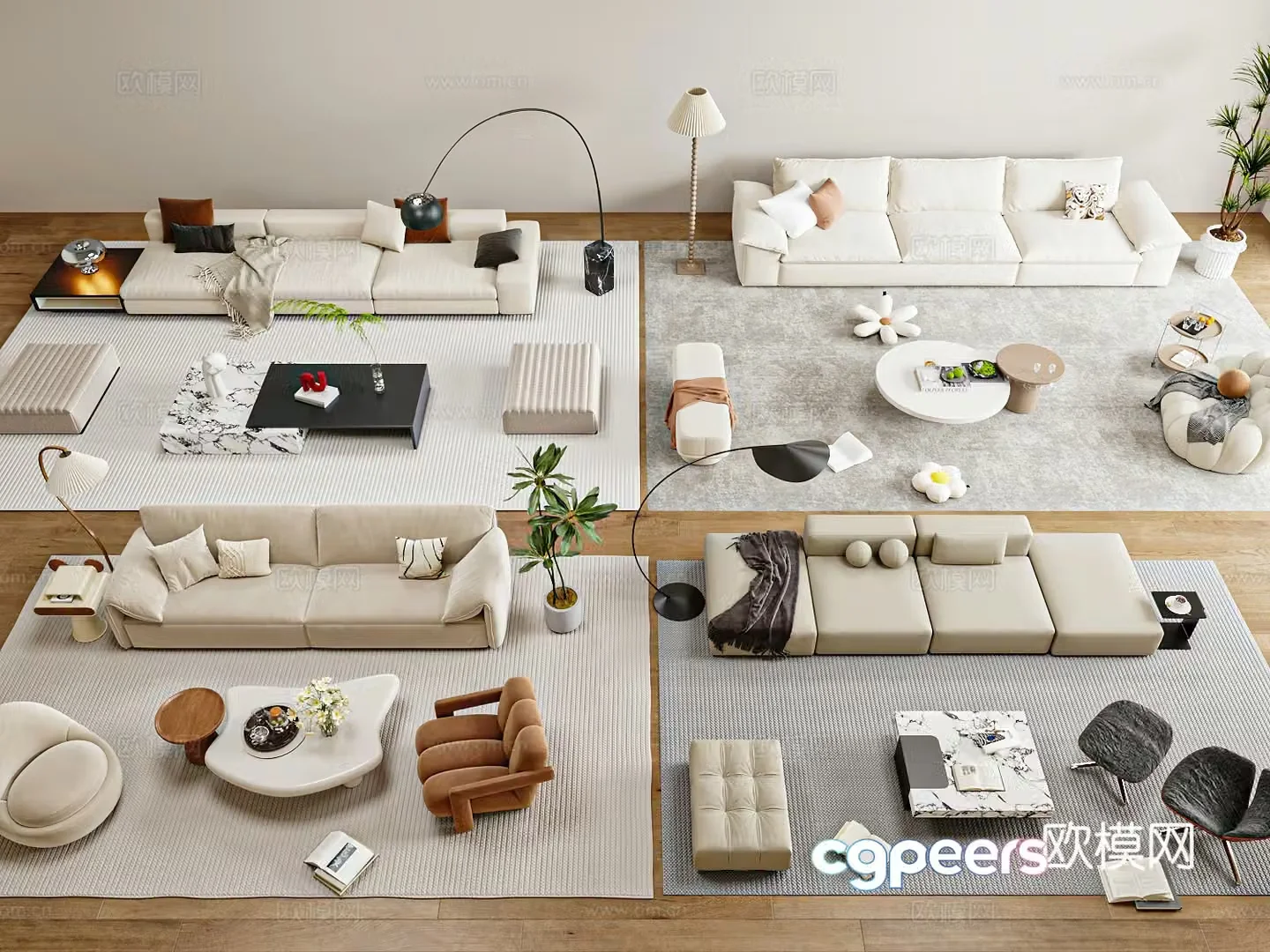 Modern simple sofa coffee table combination 3D model