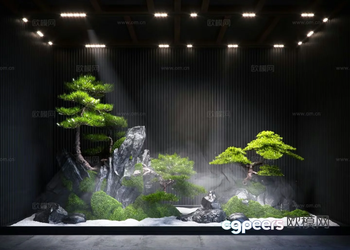 New Chinese style indoor landscaping 3D model