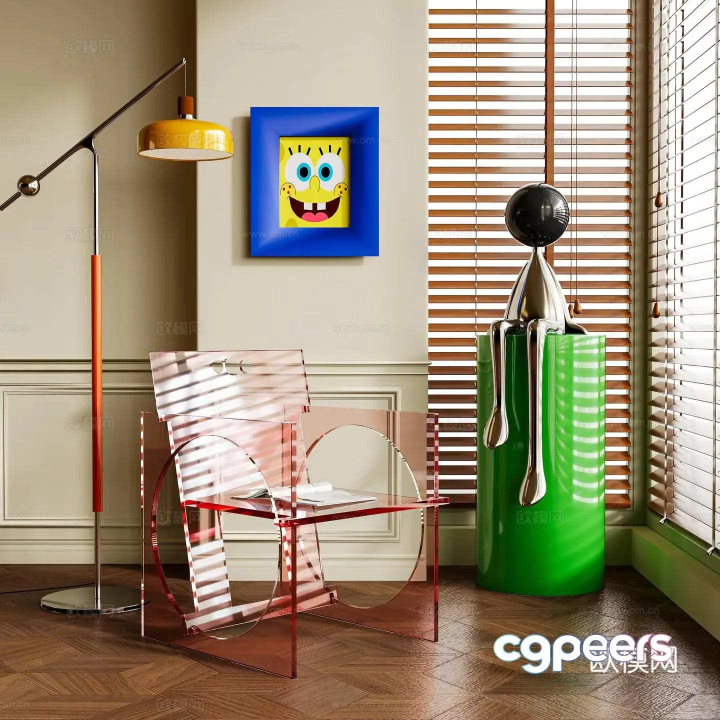 Modern acrylic lounge chair Bauhaus Memphis dopamine floor lamp Modern light luxury 3D model