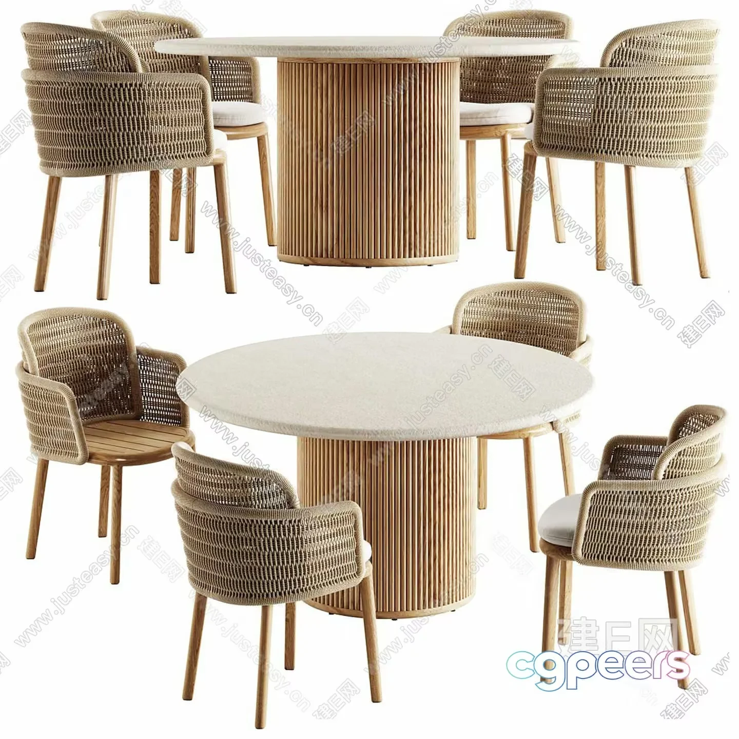 Rattan Dining Table And Chairs 3D Model – 10120 – VRAY Render
