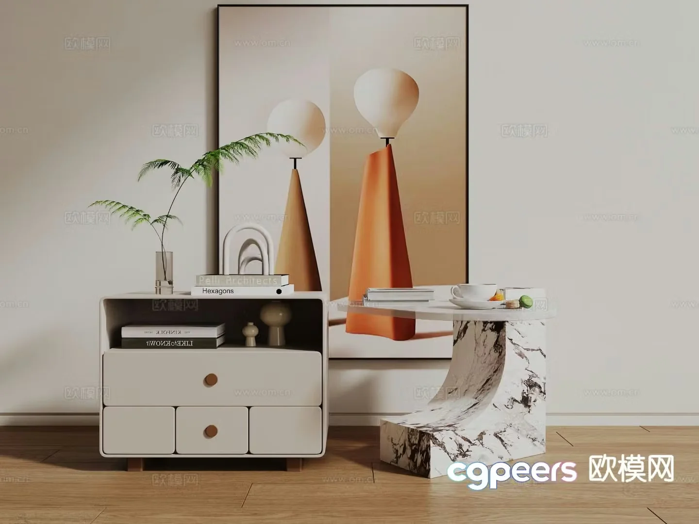 Modern bedside table side table 3d model