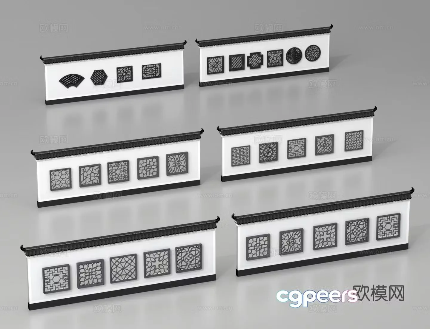 Chinese style fence iron fence courtyard fence community fence 3D model
