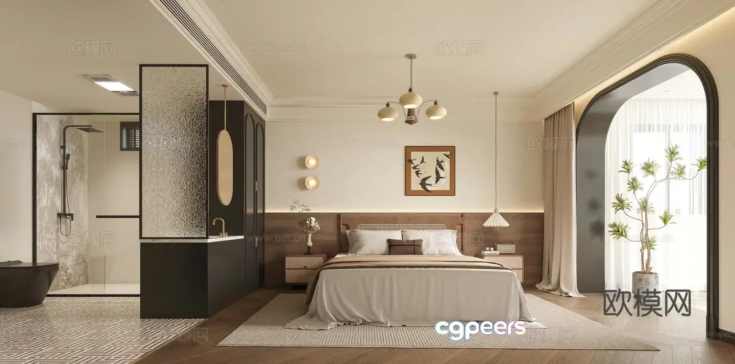Middle -aged Wind Hiber bedroom Suites Suitter 3D model