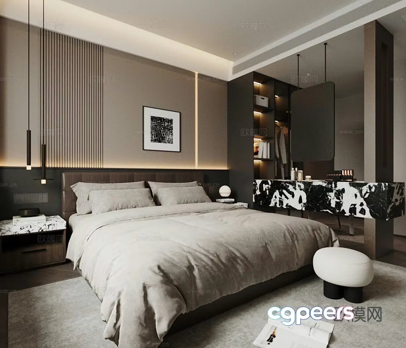 Italian light luxury home bedroom master bedroom 3D model