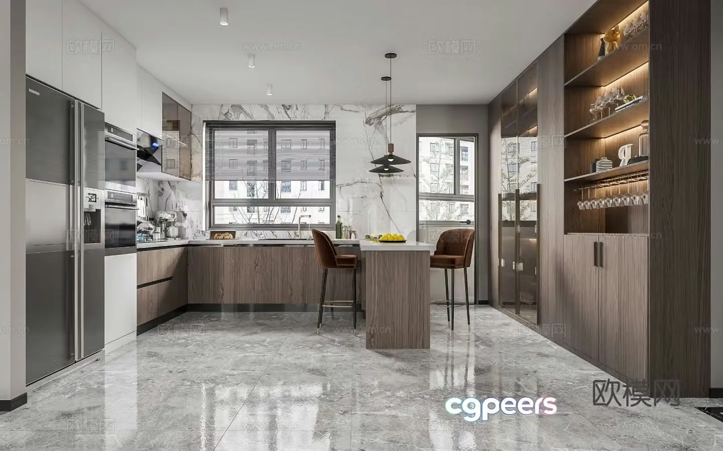 Modern kitchen Open kitchen Western kitchen bar wine cabinet restaurant refrigerator simple 3d model