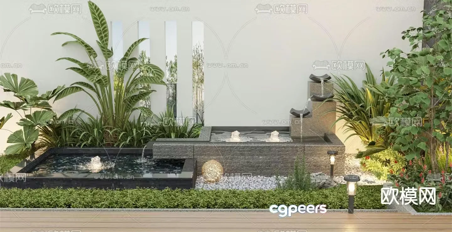 3D model of green plant and waterscape sketch