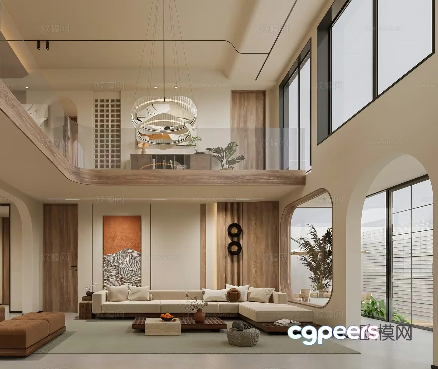 3D model of wabi-sabi villa living room