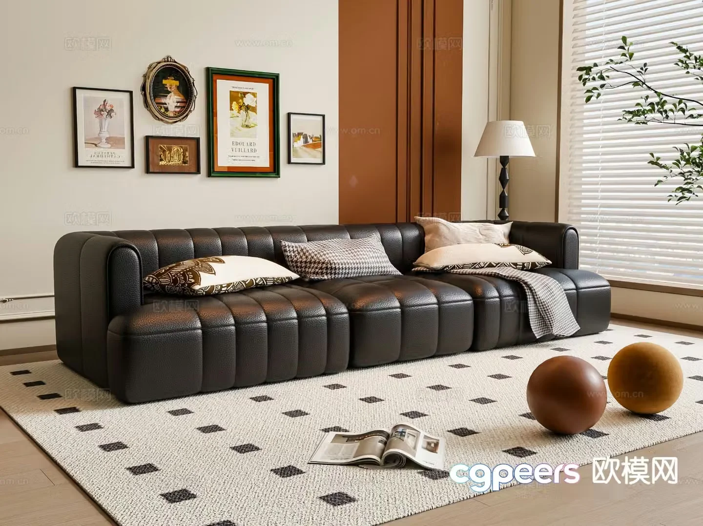 Modern leather sofa loveseat 3d model