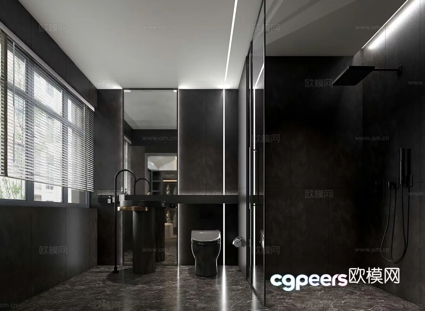Dark wind bathroom 3d model