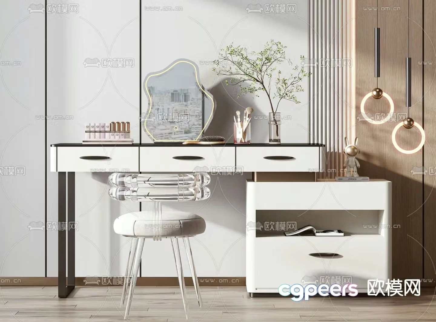 Light luxury dressing table makeup table 3d model