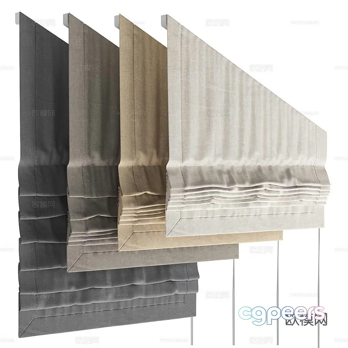New Chinese style skylight roman curtain 3D model