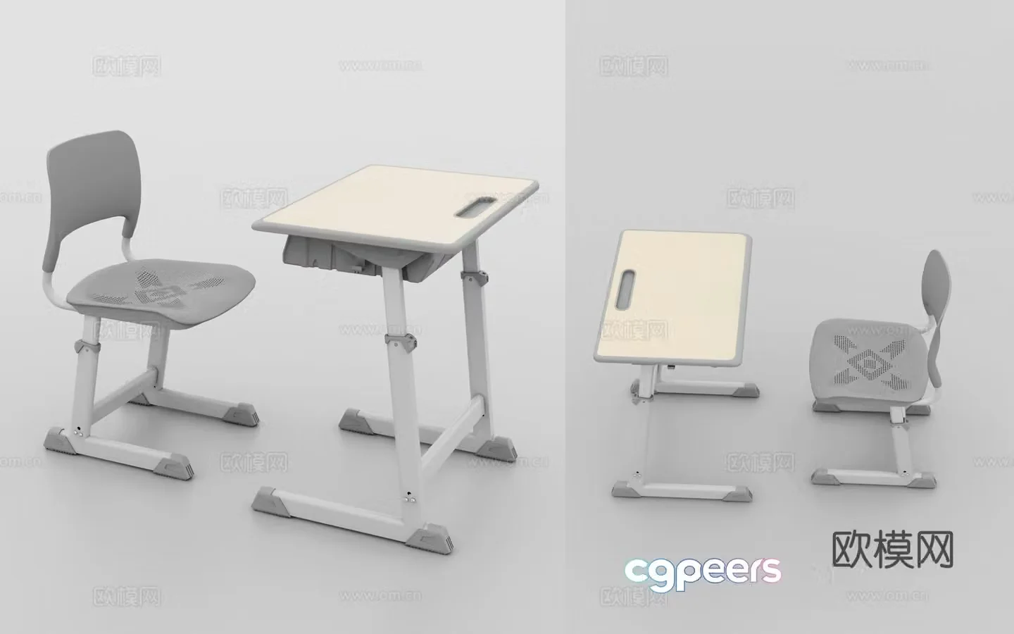 3D model of desks and chairs for primary and secondary school students