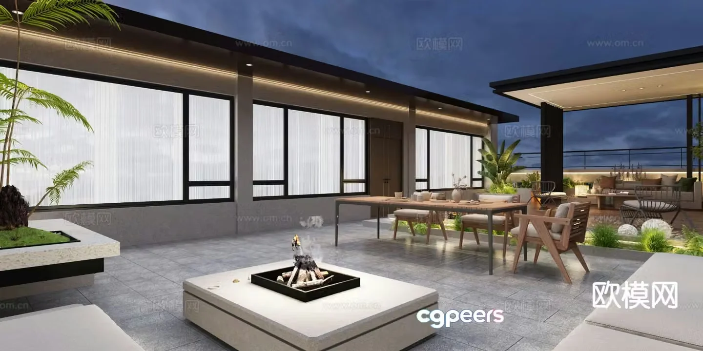 Modern terrace garden 3d model