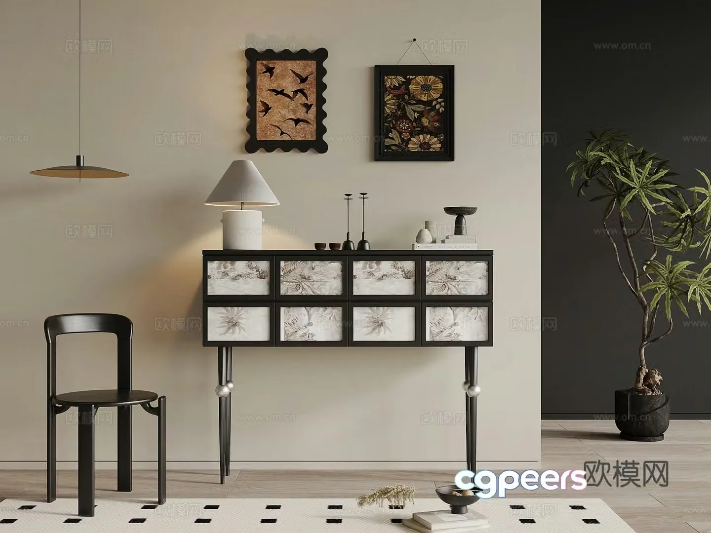 Entrance cabinet French retro style side cabinet end view cabinet leisure chair 3D model