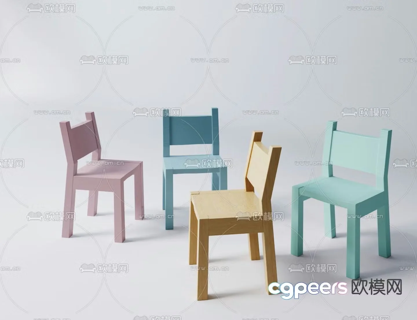 Modern solid wood children’s chair 3d model