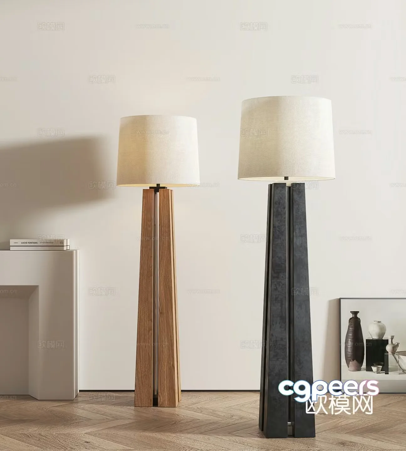 Medieval style solid wood floor lamp 3D model
