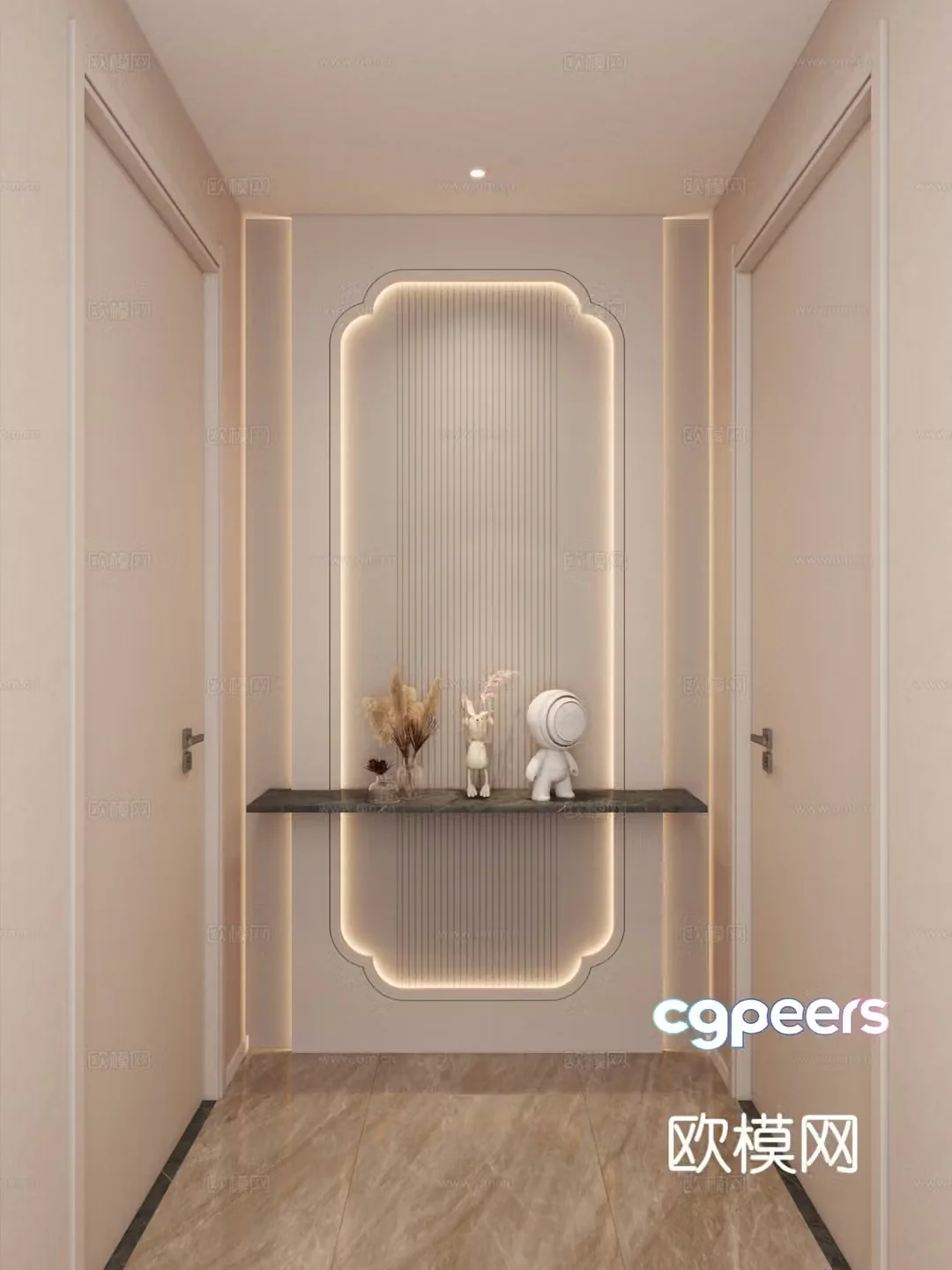 Cream style corridor entrance hall 3d model