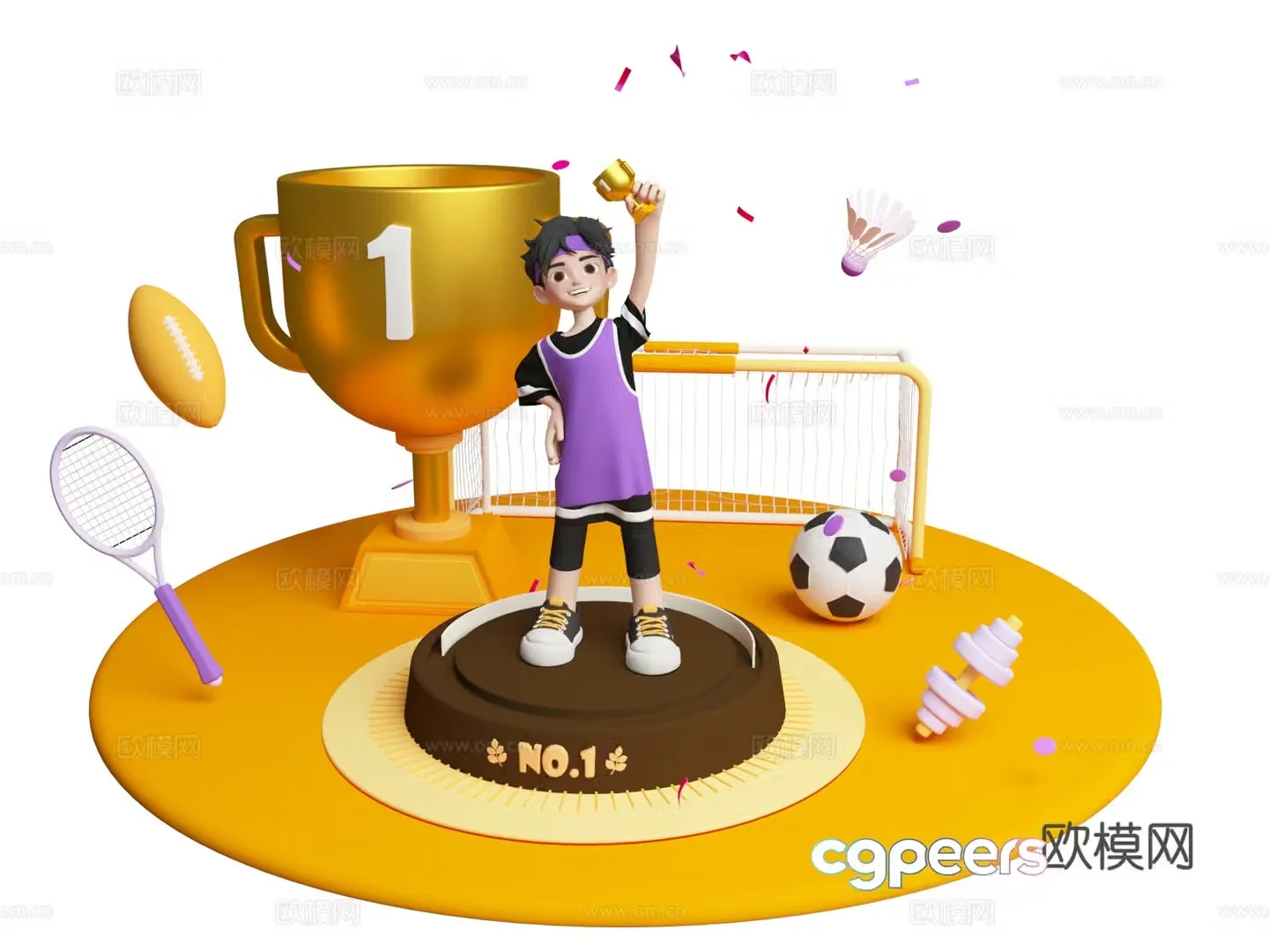 Sports champion scene cartoon characters sports meeting beautiful Chen 3D model