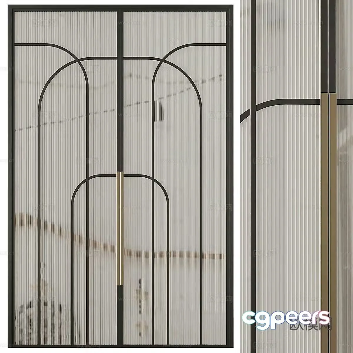 Light luxury glass double-open door 3D model