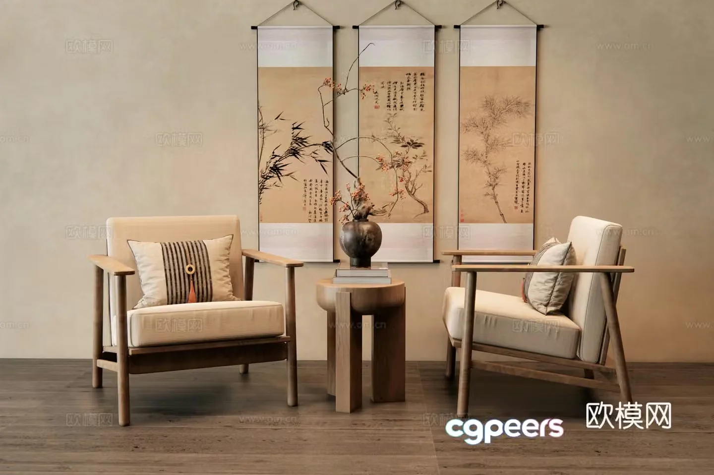 New Chinese style leisure table and chair armchair 3d model