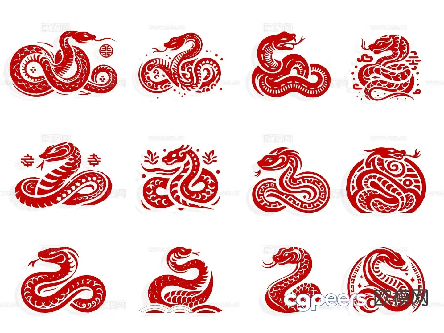 snake zodiac sign wall decoration silhouette element icon 3d model