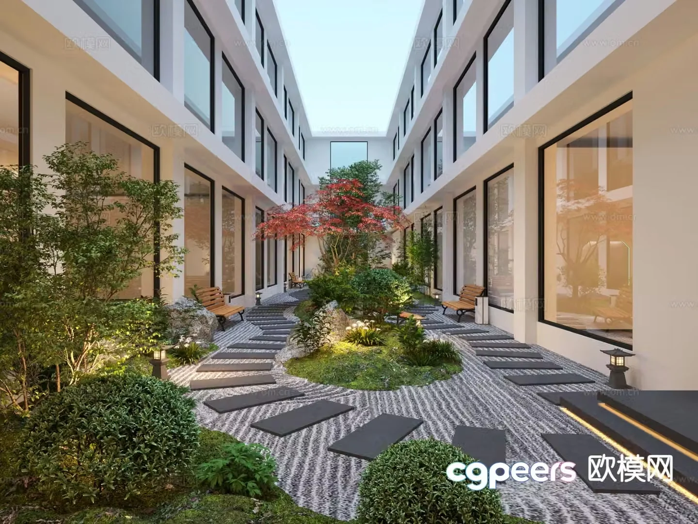 Modern patio courtyard atrium landscape 3d model
