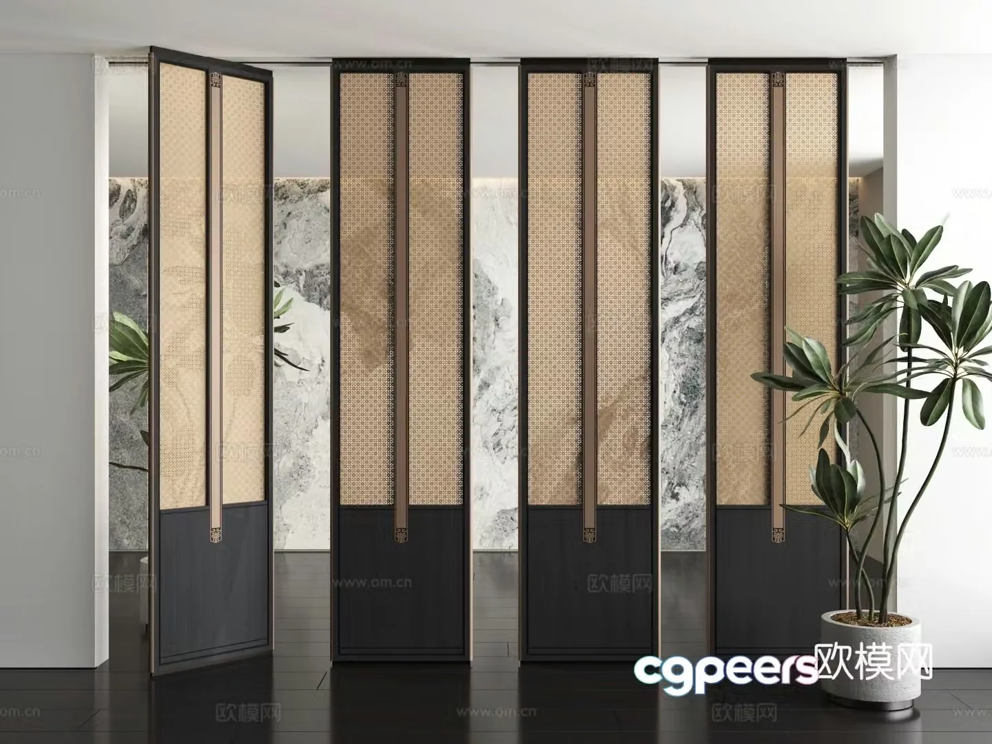 New Chinese-style screen partition 3D model