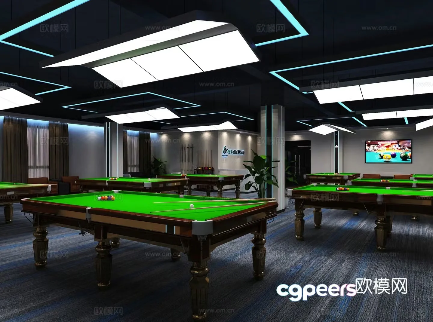 Industrial style billiards room 3D model