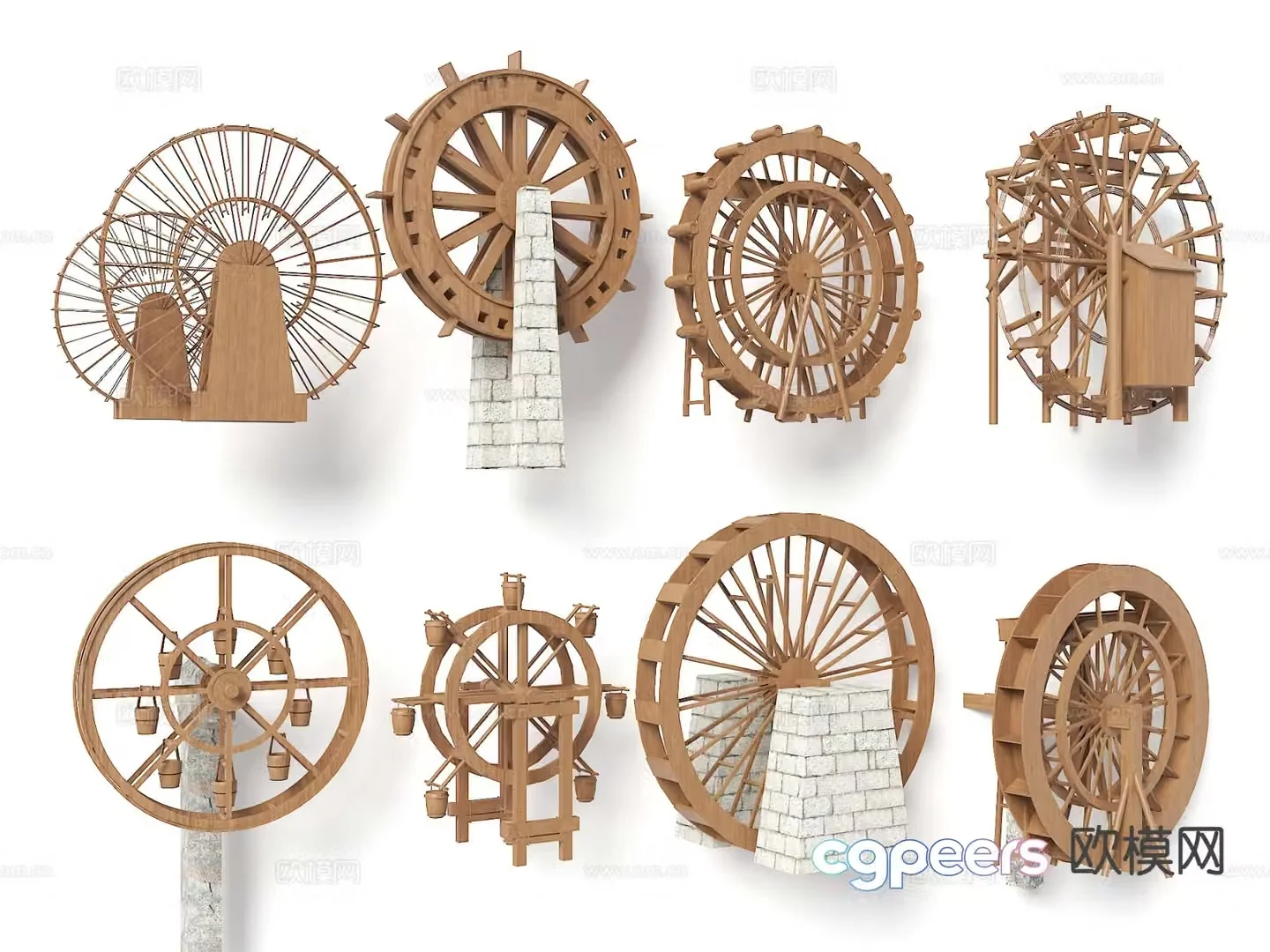 Chinese waterwheel waterwheel waterwheel sketch 3d model