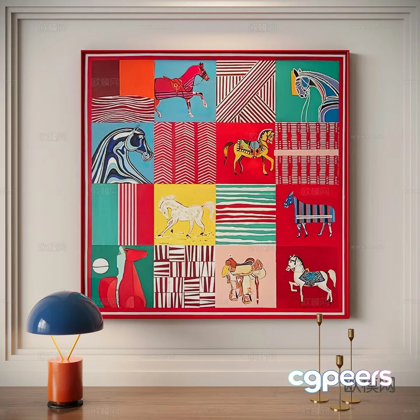 Modern art hanging painting decorative painting 3d model