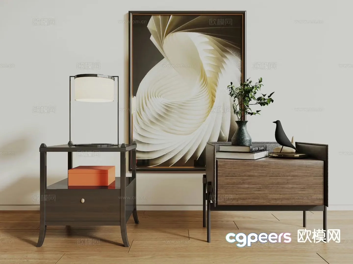New Chinese style bedside table 3d model