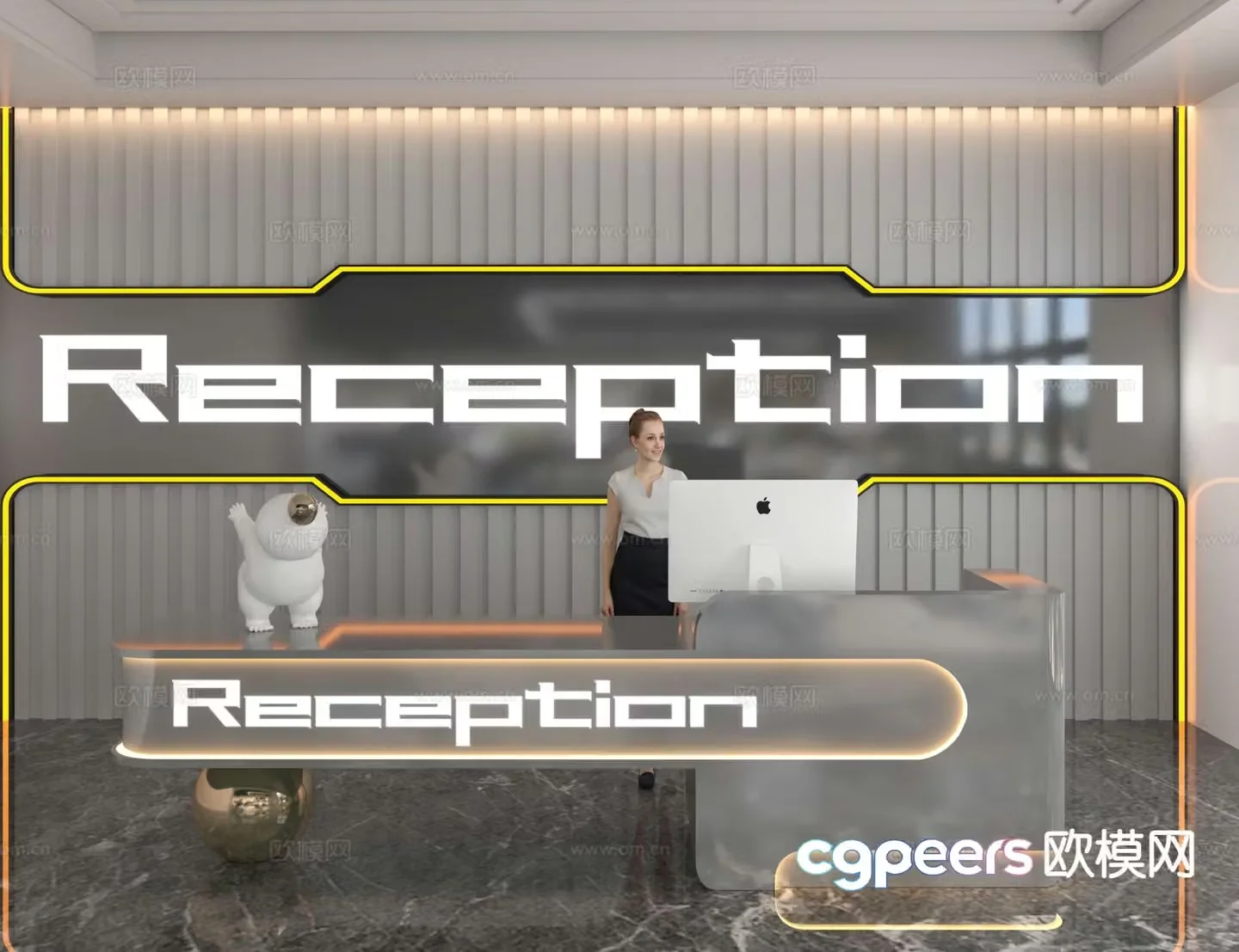 Modern front desk reception desk service desk 3d model