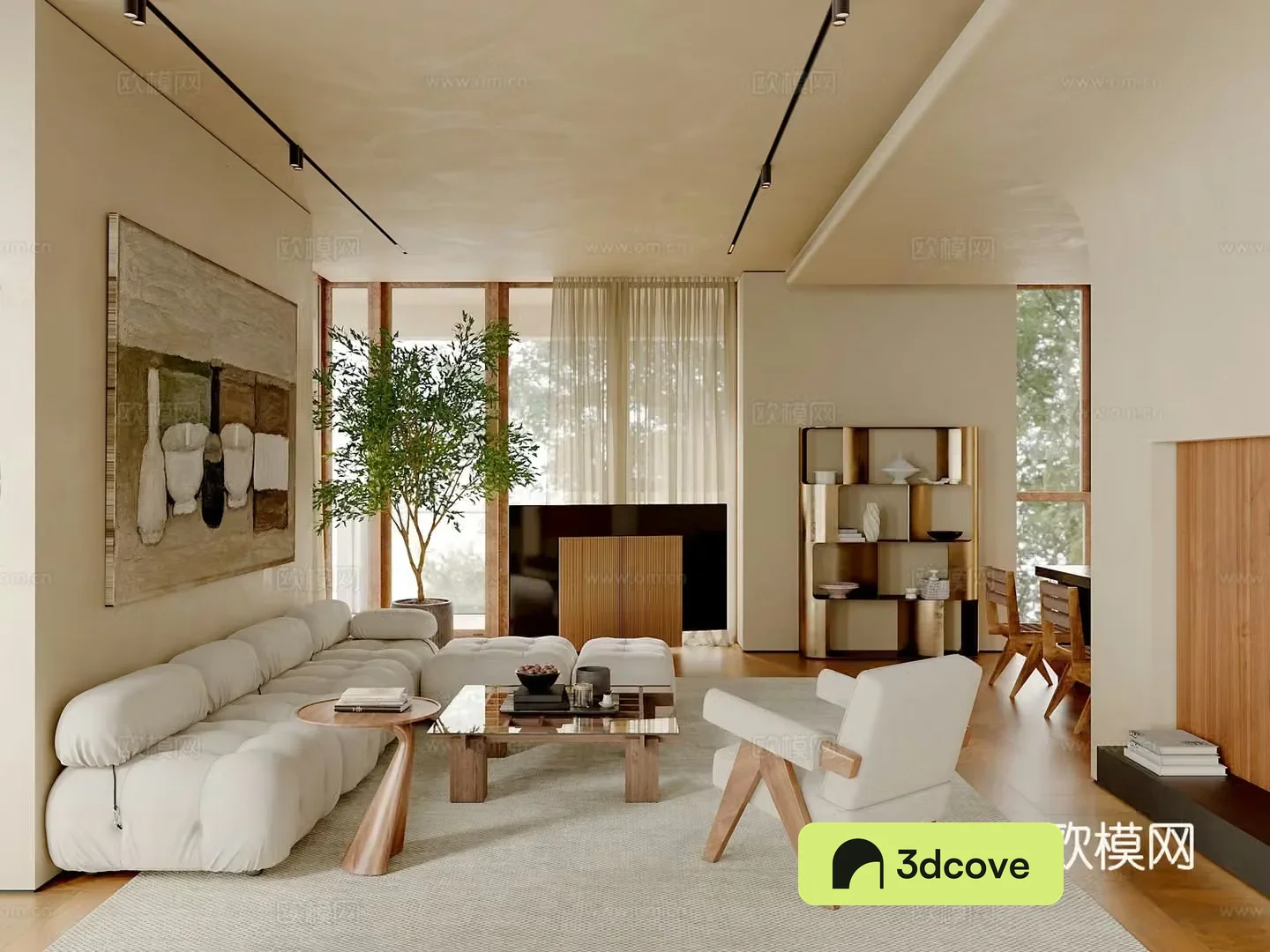 Medium-old home living room modern retro style medieval sofa tea table combination medieval style furniture potted 3D model
