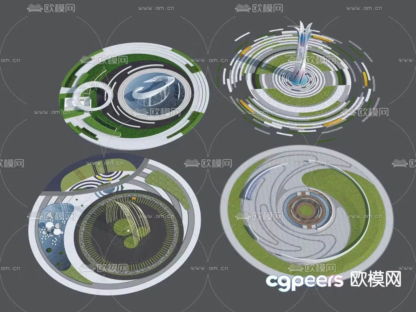 Landscape Park Circular Square Square Aerial View 3D Model