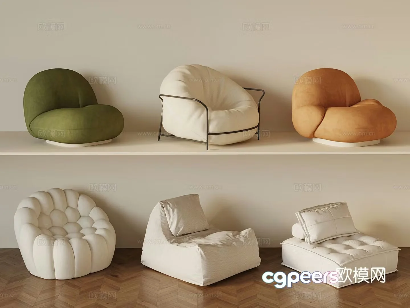 Cream style sofa single sofa 3d model
