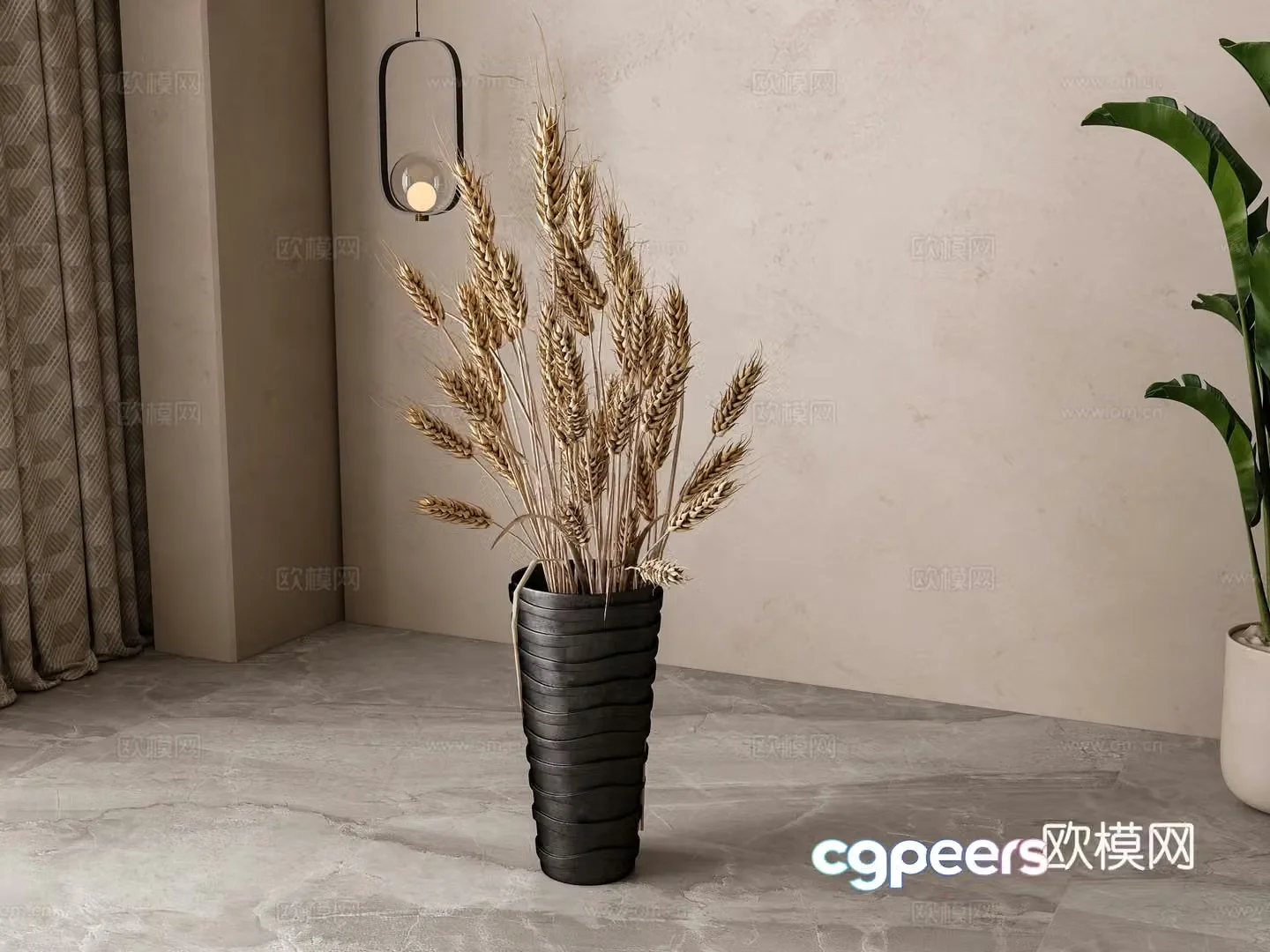 Modern vase ornament wheat ears flower arrangement 3d model