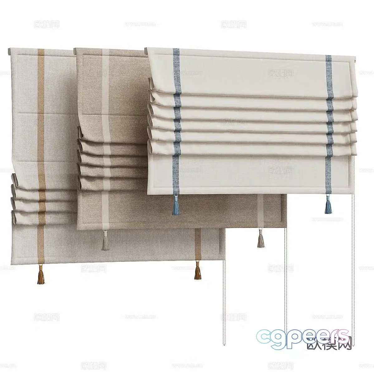 New Chinese style tassel curtain folding curtain 3D model