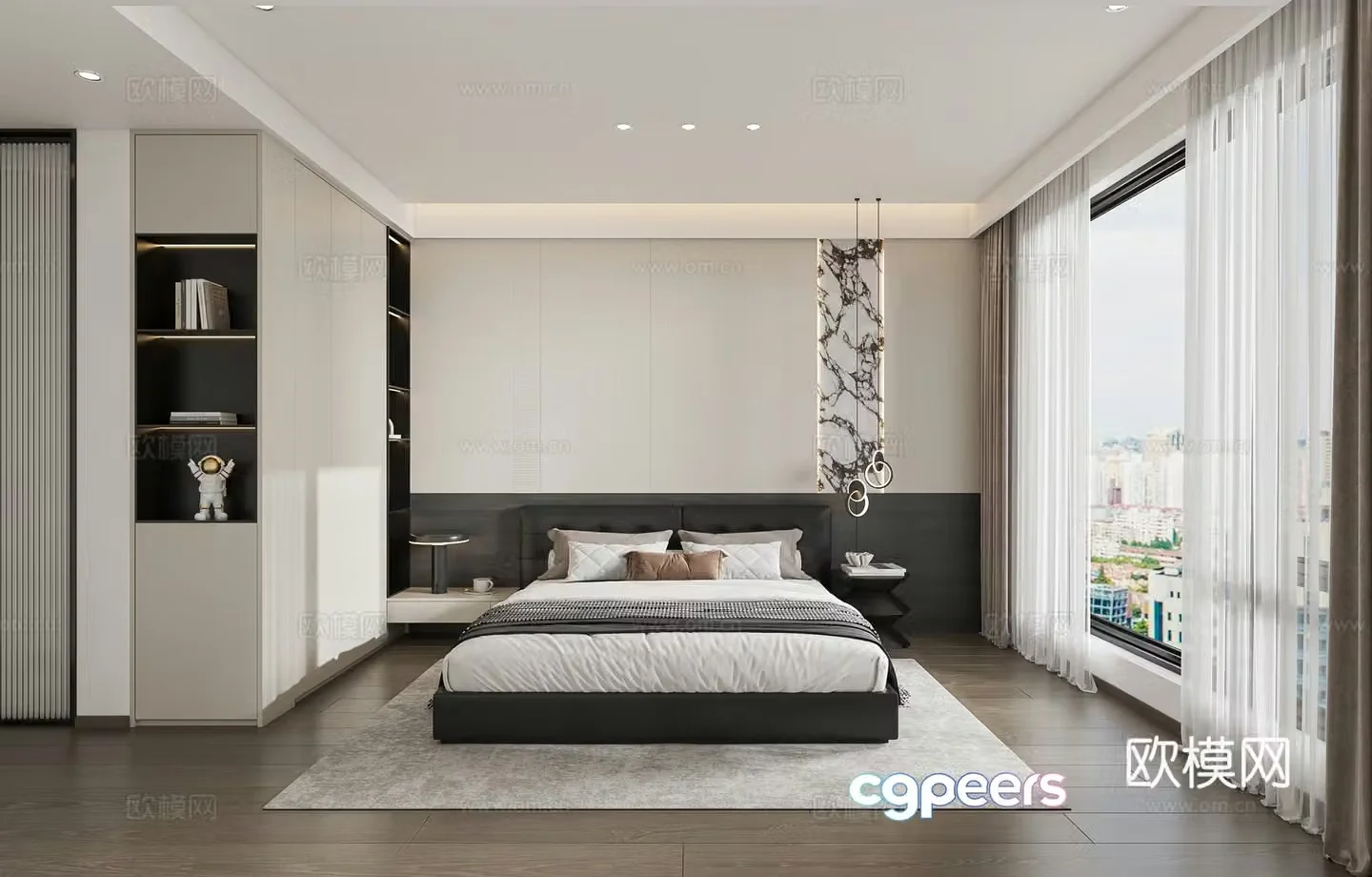 Italian bedroom modern bedroom simple black and white gray premium gray bedroom wardrobe G7643d model