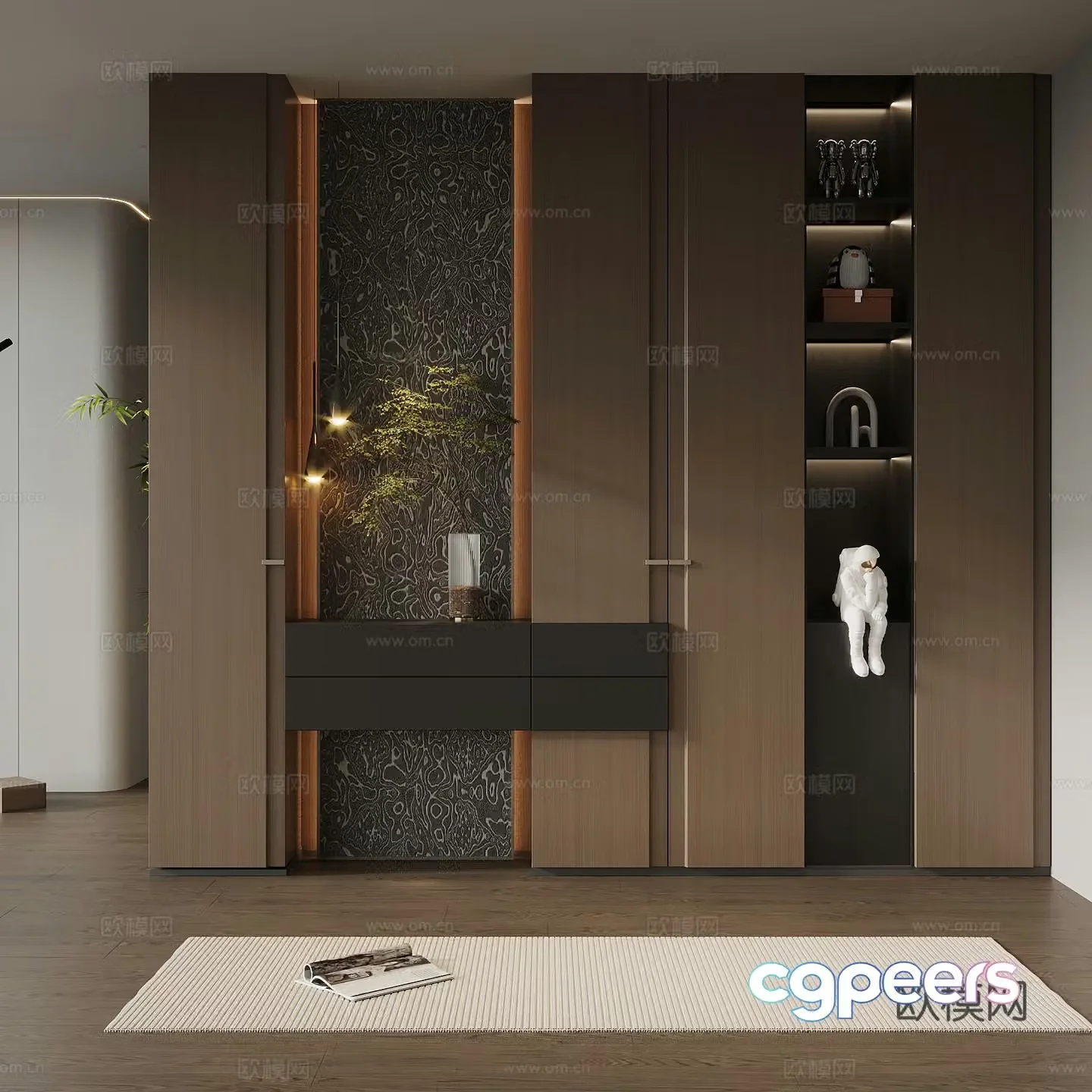 Italian minimalist porch cabinet door-entry shoe cabinet porch background 3D model